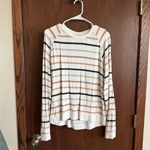 Thread & Supply Cream Striped Long Sleeve Sweatshirt with Black and Tan Stripes